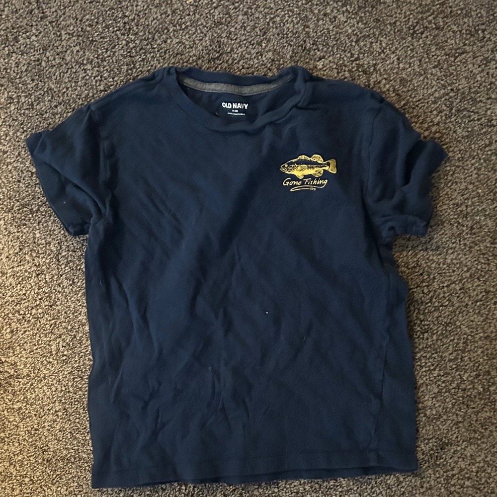 Old Navy Navy Tee with Yellow 'Gone Fishing' Fish Graphic